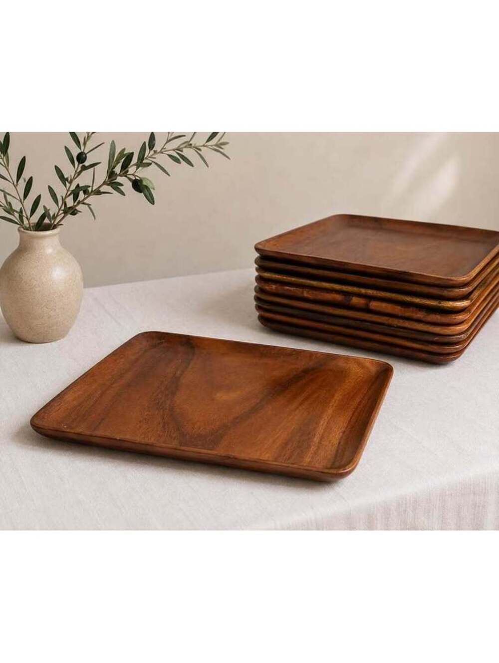 Set of 4 Acacia Wood Square Dinner Plates 12” Charger Serving Trays